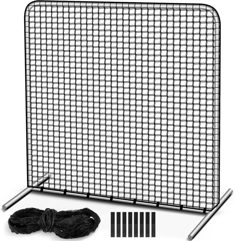 Vincreem Replacement Baseball Net 7 x 7 ft Protective Portable Pitching Screen Safety Netting 45 Ply 42 Inch Cut Out, Net Only, No Frame Included, Black - Image 1